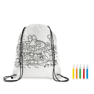 Non-woven backpack & pens with colourable design for children