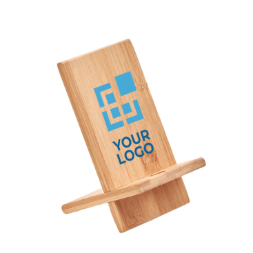 Bamboo mobile phone stand with your logo printed on it