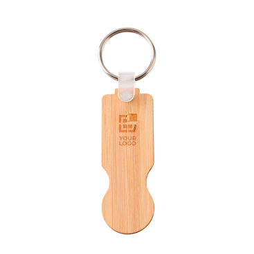 Compact bamboo keyring with trolley coin