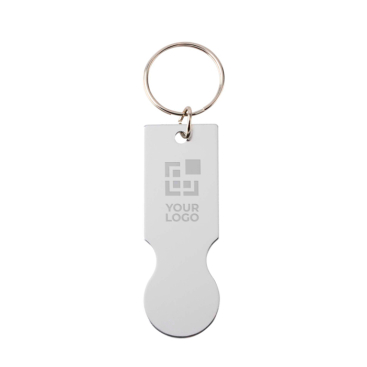 One-piece recycled aluminium keyring with trolley coin