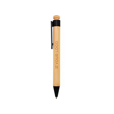 Bamboo and recycled plastic pen with clip, black ink