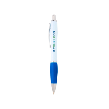 Curved recycled plastic pen with grip, black ink