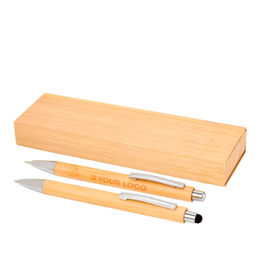 Bamboo pen and mechanical pencil with metal clip, black ink