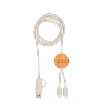 Recycled plastic and bamboo 5-in-1 fast charging cable, 27W
