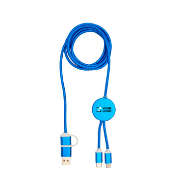 Recycled plastic and aluminium charging cable with 5-in-1 sync