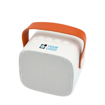 Wireless speaker in recycled plastic with leather strap, 3W