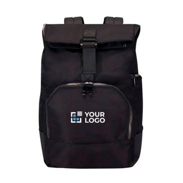 Travel backpack with roll-top closure and multiple pockets, 15