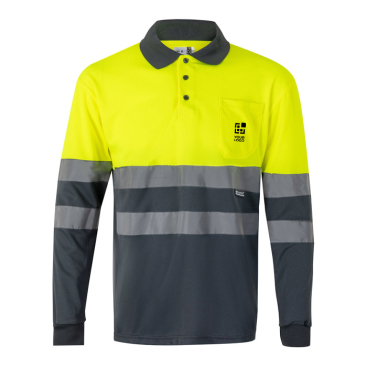 Fluorescent polyester long-sleeve work polo – 160 g/m2 