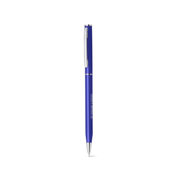 Rotatable metal ballpoint pen with blue ink