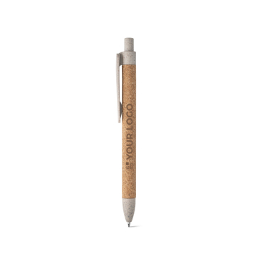 Eco-friendly cork and wheat pen with blue ink
