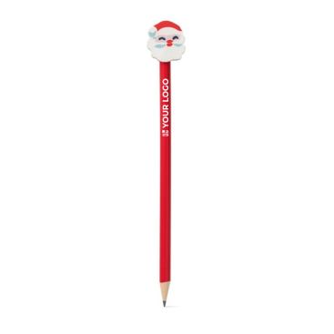 Printed pencil with rubber Santa Claus figure for children