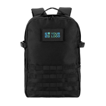 Recycled polyester military-style backpack with straps and badge