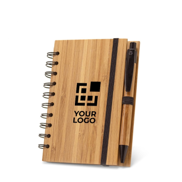 Spiral notebook recycled paper & bamboo pen, A5