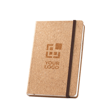 Cork-covered notebook with elastic band and pen holder, A5 plain pages