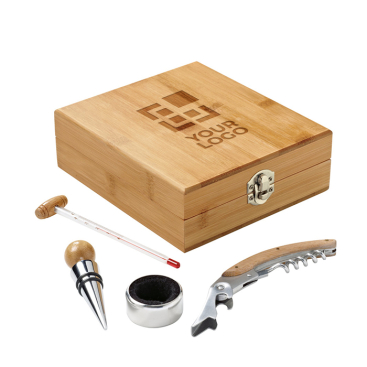 Bamboo wine set with 4 pieces in a printable bamboo box