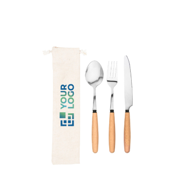 Set of 3 cutlery pieces in acacia wood and stainless steel