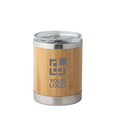 Stainless steel and bamboo tumbler with double wall and lid, 350 ml