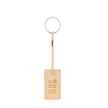 Rectangular bamboo keyring with cord and metal ring