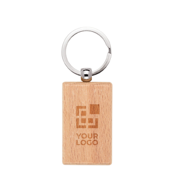 Rectangular keyring in beech wood with metal ring