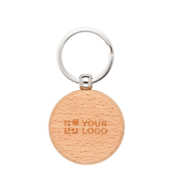 Round keyring in natural beech wood with metal ring