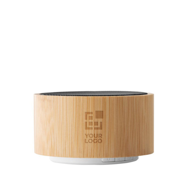 Round Bluetooth speaker made of bamboo with printable logo