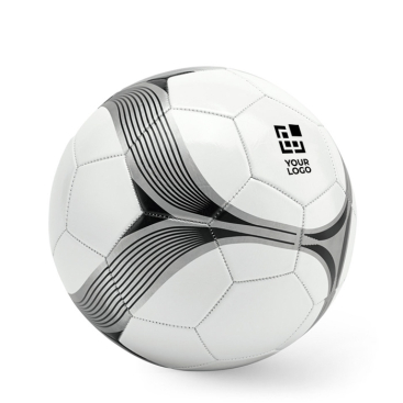 Branded football in a classic black and white design