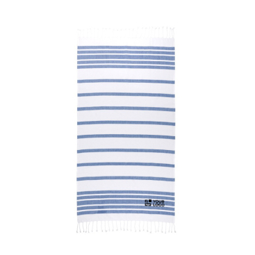 Striped cotton-polyester beach towel with fringes, 180 g/m2