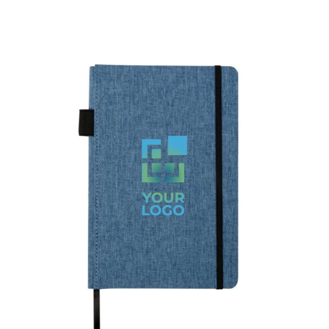 Notebook with RPET fabric cover and pen holder, A5, ruled pages