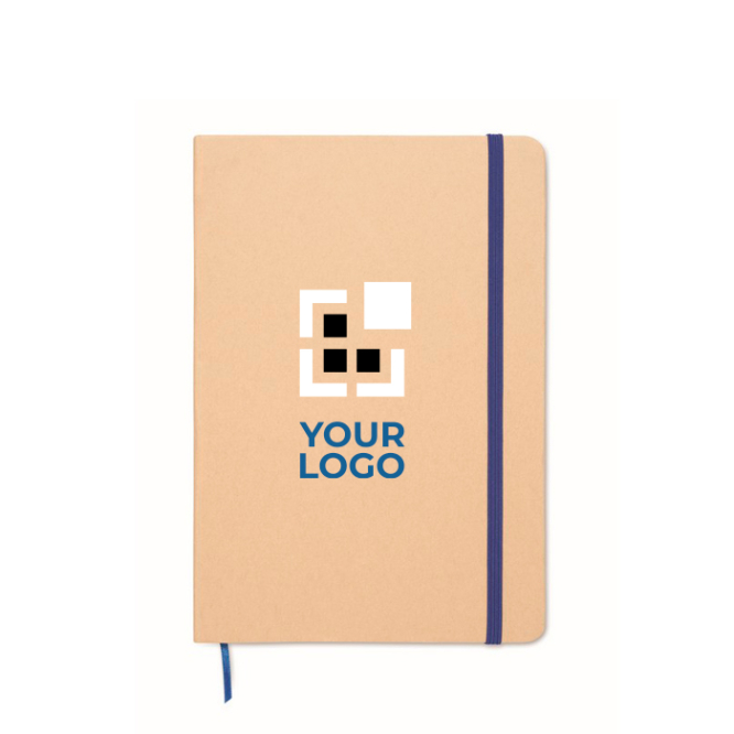 Cardboard notebook with band and coloured bookmark, lined A5 pages