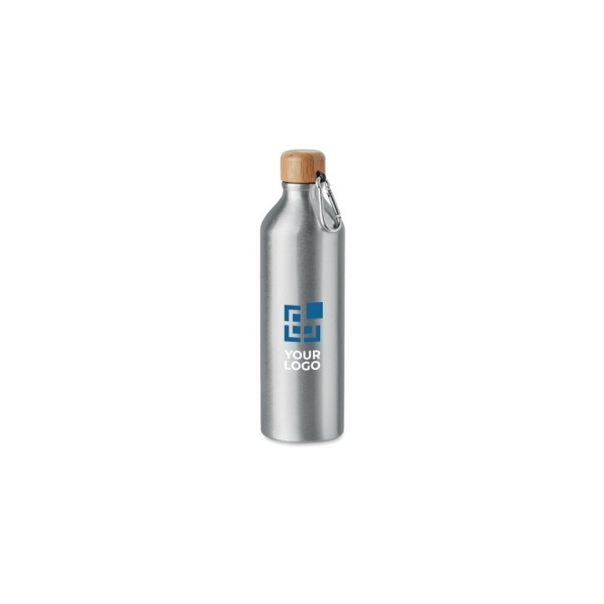 Aluminium bottle with bamboo cap and carabiner, 800 ml