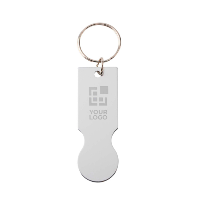 One-piece recycled aluminium keyring with trolley coin