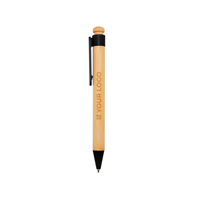 Bamboo and recycled plastic pen with clip, black ink