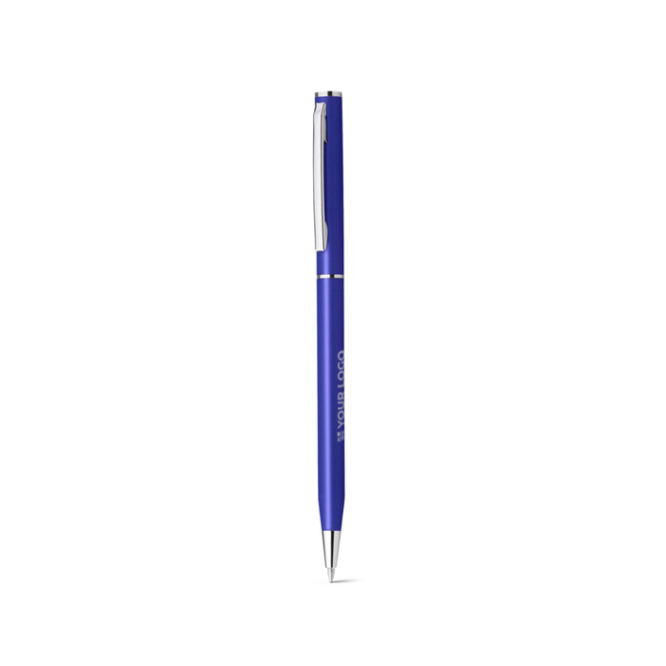 Rotatable metal ballpoint pen with blue ink