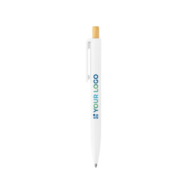 Recycled plastic ballpoint pen with bamboo push button, blue ink