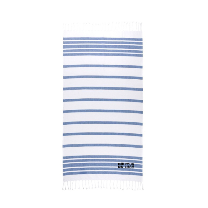 Striped cotton-polyester beach towel with fringes, 180 g/m2