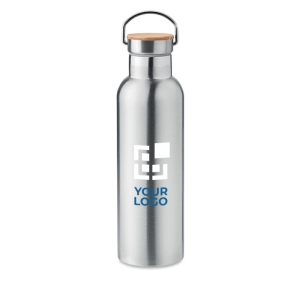 Stainless steel thermal bottle, bamboo lid and handle, 750 ml