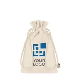 Small organic cotton, drawstring gift bag, 105 g/m2