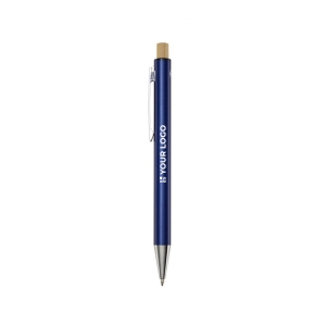 Recycled aluminium pen with bamboo push-button, black ink