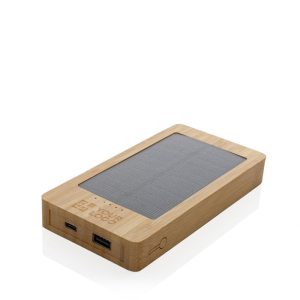100% bamboo power bank with solar charging panel, 10,000 mAh
