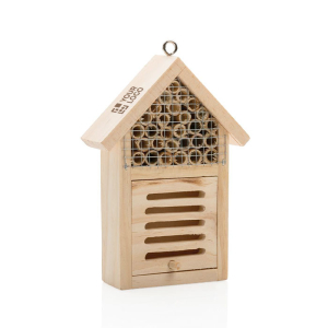 Small insect hotel made of wood, suitable for bees
