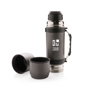 Corporate stainless steel thermos with two cups, 700 ml