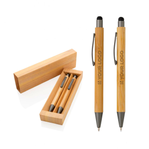 Bamboo pen and blue ink ballpoint set in box