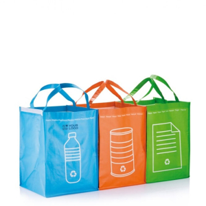 Set of 3 PP woven recycling bags for metal, paper and plastic