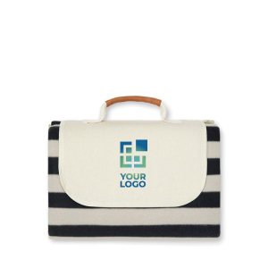 Striped picnic blanket in fleece and cotton with carry handle