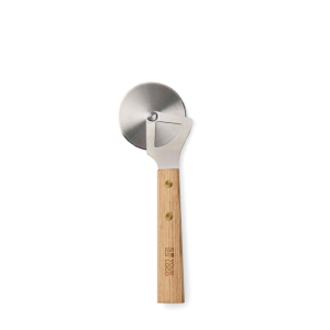 Stainless steel pizza cutter with wooden handle