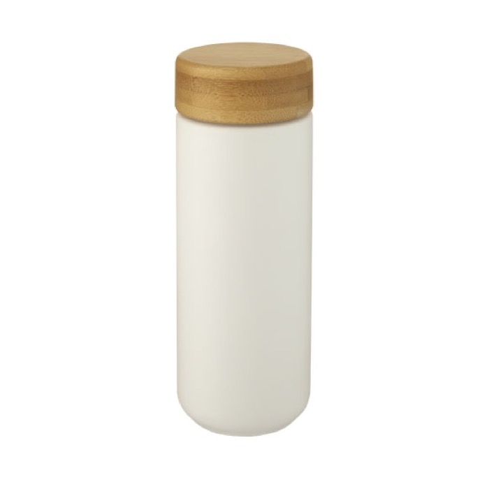 Ceramic cup with bamboo screw lid, spill-proof, 300 ml