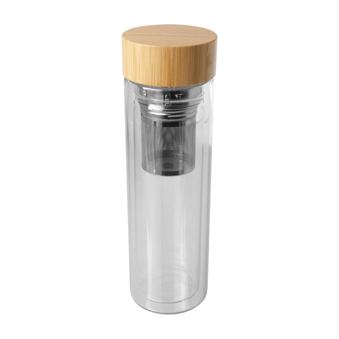 Borosilicate glass bottle with infuser and bamboo lid, 400 ml