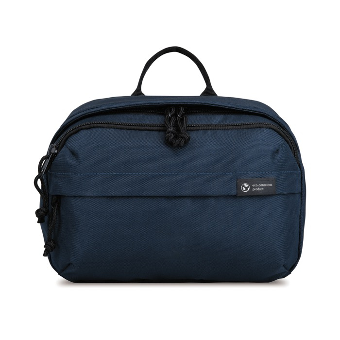 Recycled rPET travel toiletry bag, top handle, spacious interior