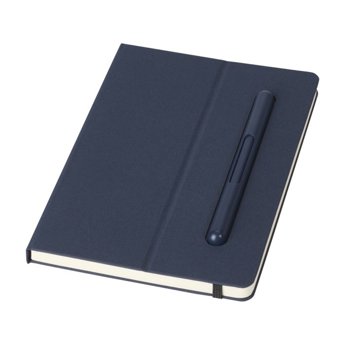 Eco notebook with integrated pen and lined pages