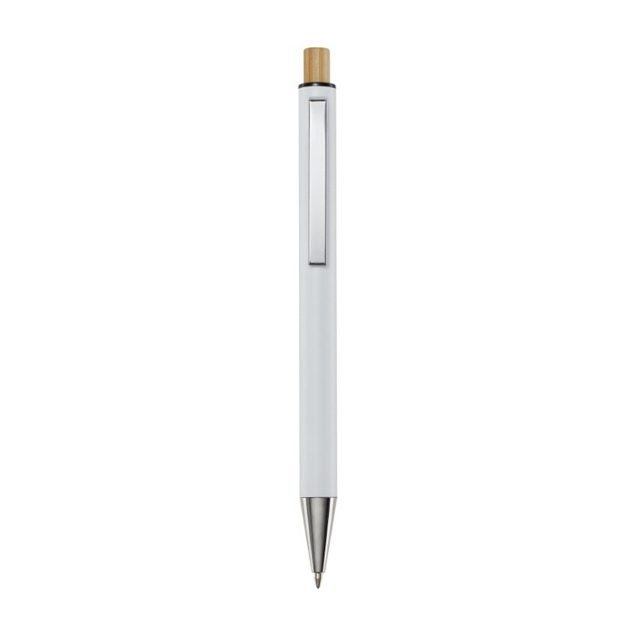 Recycled aluminium pen with bamboo push-button, black ink